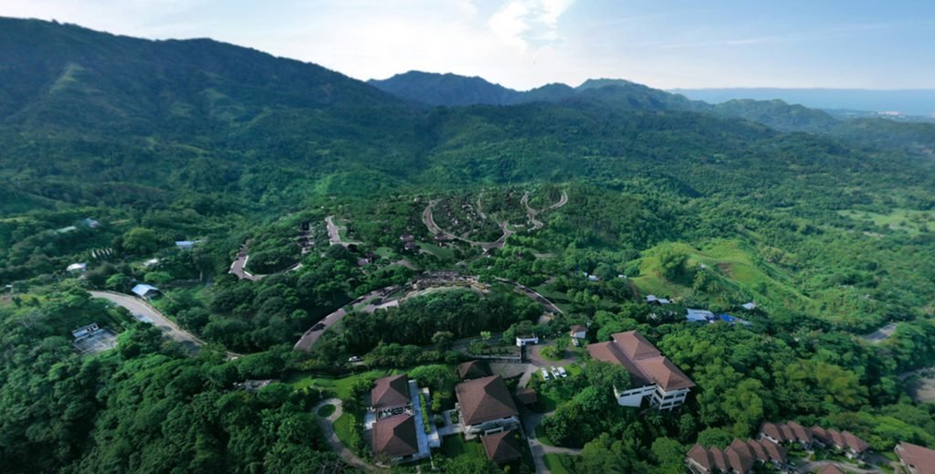 Aerial view across Foressa Mountain Town and the surrounding mountains