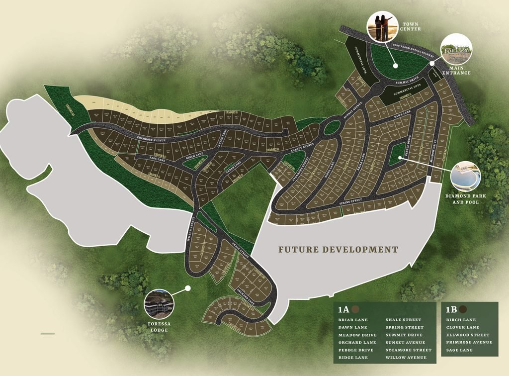 Light A and Light B site development plan for Foressa Mountain Town showing block and lot layout